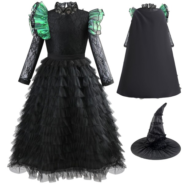 Tangsenyu Elphaba Costume for Kids Black Witch Fancy Dress with