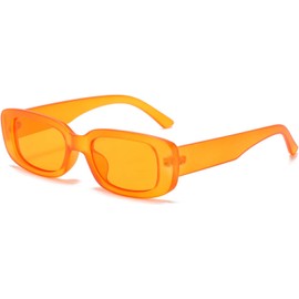 BUTABY - anteojos de sol rectangulares para mujer, anteojos de conducción retro de los años 90, estilo clásico, marco cuadrado estrecho, protección UV400, Lente naranja marco naranja, M