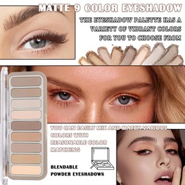9 Colors Eyeshadow Palette,Matte Blendable Eyeshadow Makeup Palettes with Brush Make Up Gift Kit,Long Wearing Waterproof Highly Pigmented Brown Nude Smoky Brown Eye Shadow Palettes