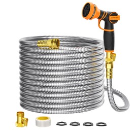 Girafe Tools Garden Hose 100ft x 5/8", 304 Stainless Steel Metal Water Hose, No Kink Garden Water Hose with 9 Pattern Spray Nozzle, Flexible, Lightweight, Kink Free Hose for Yard, Outdoor