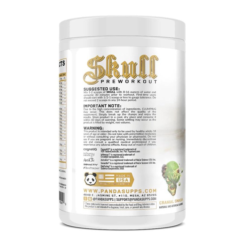 Underground Bio Labs/Panda Supps Skull High Stim/Nootropic Pre-Workout,3 Caffeine Sources,for