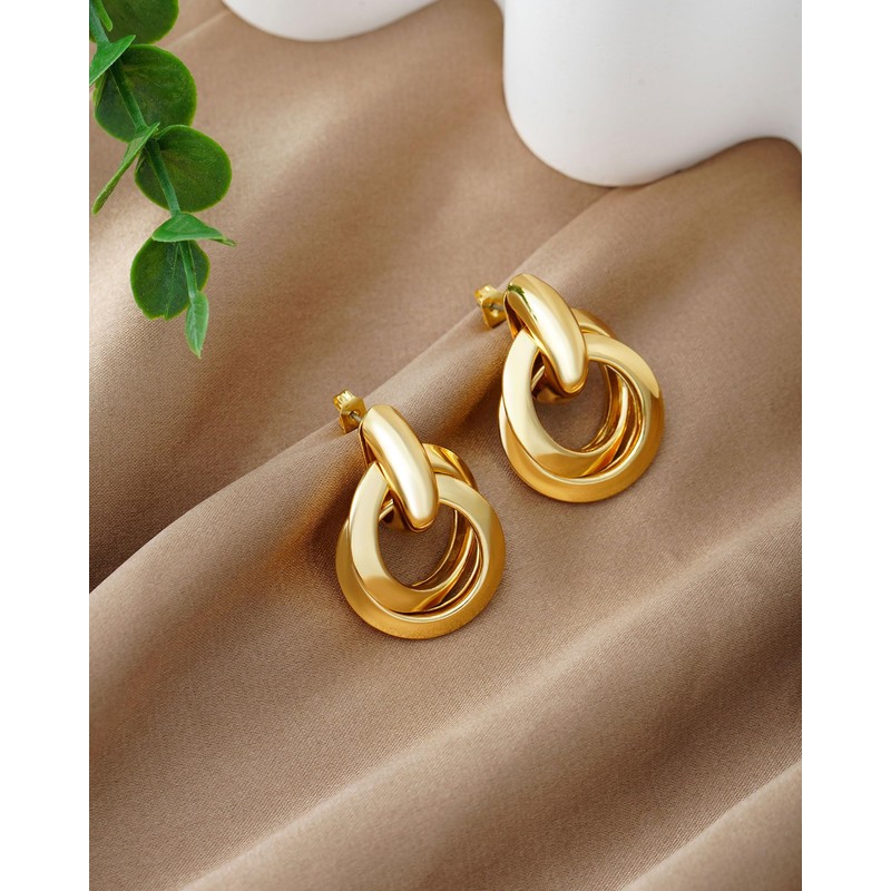 Gold Statement Geometric Knot Earrings for Women - Secroma 18K