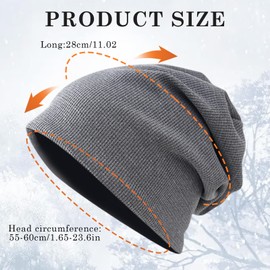 Thoquene Men's Slouch Beanie, Long Beanie Hats, Breathable Beany Hat, Pack of 2, Black and Grey