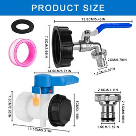 IBC Adapter Ball Valve, IBC Container Flap Valve DN40 62 mm, IBC Tank Accessories Tank Drain Valve, with 3/4 Inch Tap, Stopcock, Outlet Valve, Flap Valve for IBC Container, Water Tank, Rain Butt