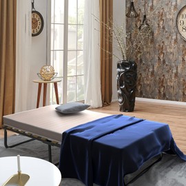 KOTEK Folding Bed with Mattress, Portable Guest Bed Cot Size w/Memory Foam Mattress & Wood Slat Support, Heavy Duty Steel Single Bed Frame for Bedroom & Office, Made in Italy