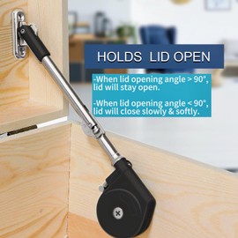 Toy Box Hinges Soft Close - Chest Hinge Lid Stay 105 Degree Open with Soft Close, Lid Support for Toy Box and Upward Top-Opening Flap Doors (Black 2 Pack)