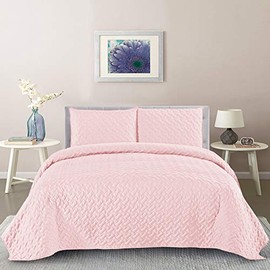 Sweet Home Collection Quilts Twin Size 2 Piece Set Vintage Pre Wash Oversized Reversible Pattern with Pillow Shams, Bentley Pale Pink(Pack of 1)