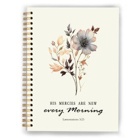 XUNLURY Christian Floral Notebook, His Mercies are New Every Morning Bible Journal, Prayer Journal for Woman, Church Notes Notebook, Scripture Hardcover Spiral Notebooks, 5.5x8.3 Inch