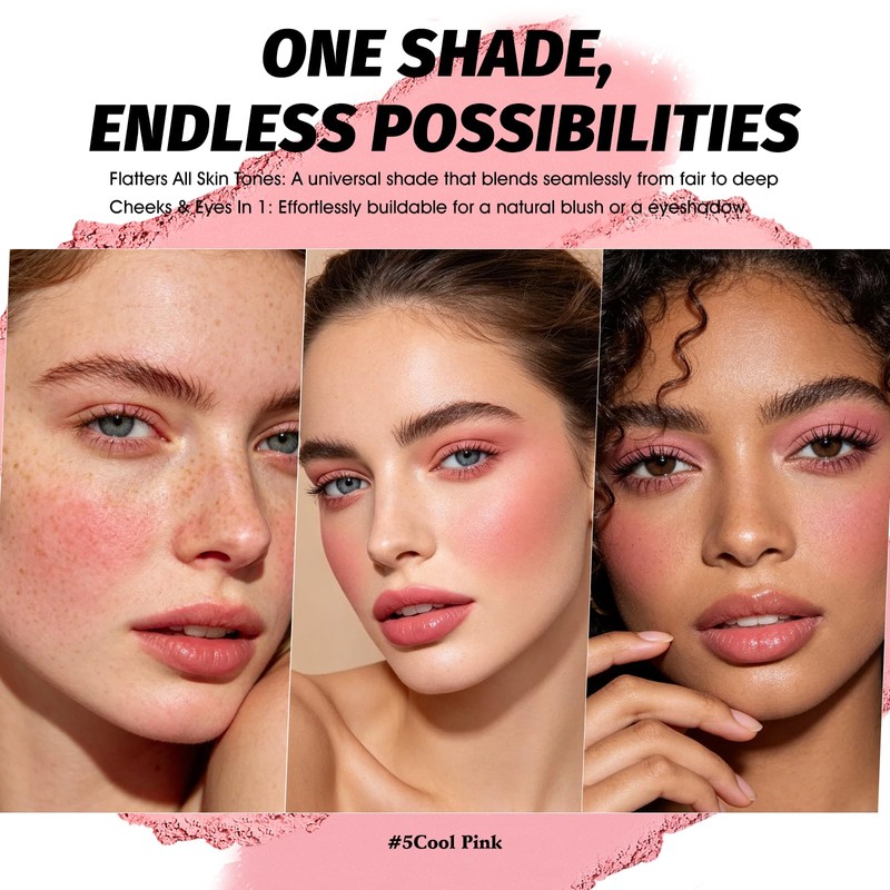 Sweet Pink Blush Palette, Blendable Matte Powder Blush for Cheeks