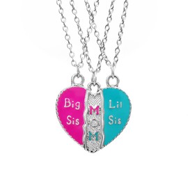 MXXGMYJ Mother 2 Daughter Necklace Set for 3, Birthday Gift for Mom Big Sister Little Sister Necklace, Christmas Gifts for Mom Lil Sis Big Sis Necklace