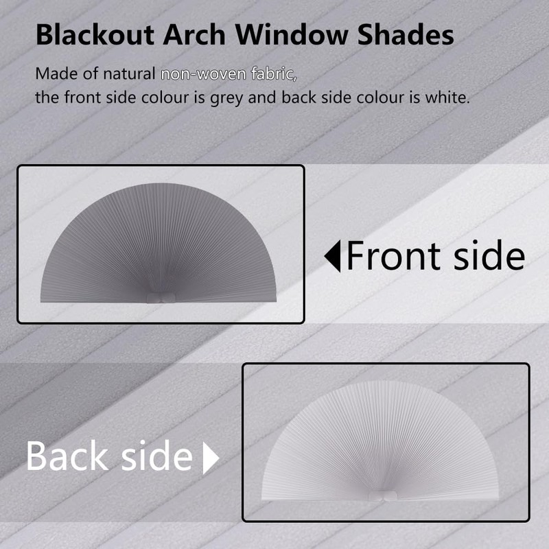 SEEYE Arch Window Blackout Shades, Pleated Fabric Blind (Radius: 24'')