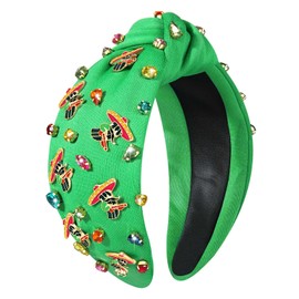 MOLOCH Mexican Cinco De Mayo Headband for Women Fiesta Party Decorations Mini Sombrero Cactus Headband Jeweled Crystal Rhinestone Knotted Headband Fiesta Hair Accessories Party Favors