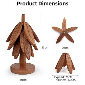 Wooden Trivets for Hot Dishes, KissDate Wooden Tree Trivet Set with 4PCS Wooden Trivets and 1PC Stand, Wooden Trivet Tree Coasters Christmas Tree Trivets for Hot Dishes、Hot Pots、Pans、Bowl、Teapot