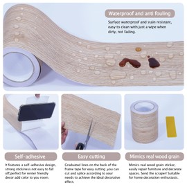 FEILAYS Wood Grain Removable PVC Waterproof Border Wall Decor Removable Self Adhesive Door Frame Window Mirror Bathroom Tiles Sticker Grain Trim Natural Oak 5.9 inch x 393 inch