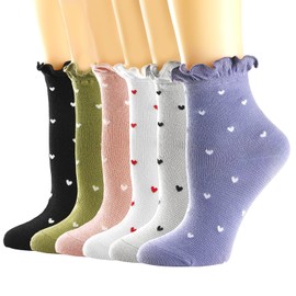 Women's Socks,Ruffle Ankle Socks Comfort Cool Thin Cotton Kawaii Mary Jane Hearts Pattern Cute Frilly Socks For Women