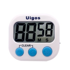 Uigos Digital Kitchen Timer II 2.0, Big Digits, Loud Alarm, Magnetic Backing, Stand, for Cooking Baking Sports Games Office (White) (1 Pack)