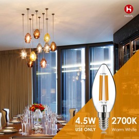 helloify BA11 Dimmable Vintage LED Edison Candelabra Bulb, 60W Equivalent, High Brightness, 2700K Warm White Light, Clear Glass, Candles/Chandelier Style, E12 Screw Base, 12PCS