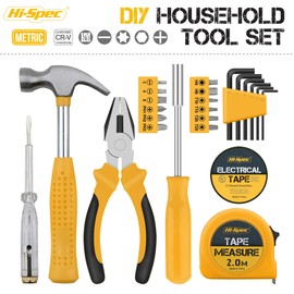Hi-Spec 24-Piece Household Tool Set for Women - Compact Small Tool Box Filled with Hammer - Ideal Small Tool Set for Flatshared Rooms and On the Go