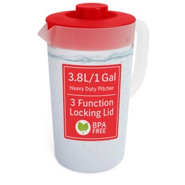 Water Pitcher with Lid 1 Gallon Pitcher, Freezer/Dishwasher Safe, BPA Free & Phthalate Free - Red