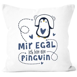 SpecialMe® Cushion Cover with Saying "Mir egal ich Bin Ein Penguin Hearts Animal Motif Funny Small Gift Ideas White - Navy One Size