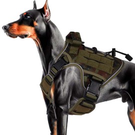 Heavy-Duty Tactical Dog Harness for Large Dogs, No Pull Adjustable Reflective Pet Vest with Molle System, K9 Military-Grade Control for Service Training, Outdoor & 10+ Breeds, Green Camo, Medium