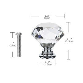 Yesmin Crystal Door Knobs,4 Pcs 30MM Crystal Drawer Carbinet Door Handle Puller with Screws for Home Kitchen Office Drawer Cupboard Closet(Silver)