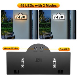 LED Solar Address Sign, Address Numbers for Yard with 2 Colors, Warm White & Cool White, IP 65 Waterproof House Numbers Sign for Outside, Wall Mounted/In Ground Solar House Number kit