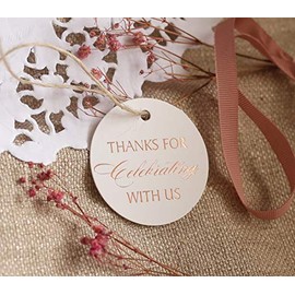 Thank You Tags, Rose Gold Foil, 30 Pack, Circle, Thanks for Celebrating with Us Party Favors, Wedding Tags, (Rose Gold Tags Round Circle 3)