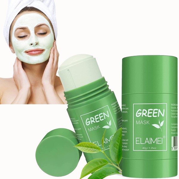 Green Tea Mask Stick for Face, Purifying Solid Green Clay Stick Mask for Blackhead Remove, Deep Pore Cleansing, Moisturizing, Oil Control, Pore Cleansing, Detoxifying Skin for Men and Women (1PC)