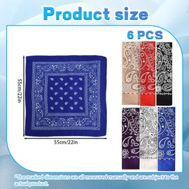 XLTXWD 6 Pcs Cowboy Neckerchief, Bandanas for Women, Mix Colour Assorted Cowboy Polyester Head Scarves Neckerchief Large Handkerchiefs Face Covering Square Bandanas for Men and Women 22x22in