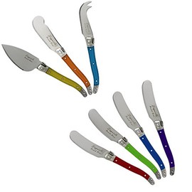 French Home LG034 7 Piece Laguiole Jewel Colors Cheese Knife and Spreader Set, Multicolor