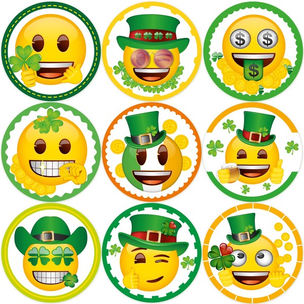 St Patricks Day Stickers for Kids Emoji Green Shamrock Party Decorations 500Pcs Per Roll