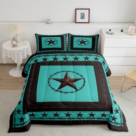 Western Texas Star Kids Comforter Set Twin Size,Cowboy Rustic Farmhouse Tribal Bedding Set,Boys Girls Adults Bedroom Decor,Geometric Patchwork Down Comforter,Brown Retro Duvet Insert,1 Pillowcase