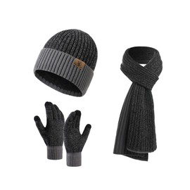 INSISMY Winter Beanie Hat Scarf and Touch Screen Gloves Set Knitted Hats Thermal Gloves Long Scarf for Men Women Neck Warmer 3 PCS Skull Cap Thick Fleece Lined Unisex