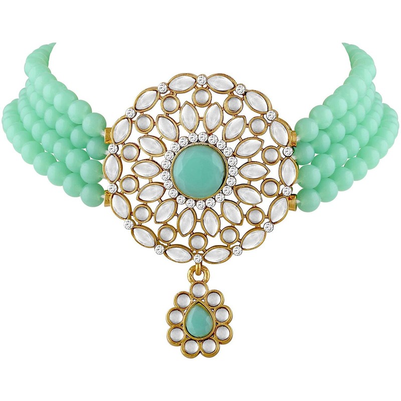Aheli Kundan Pearl Choker Multi Layered Collar Aretes Set Joyería
