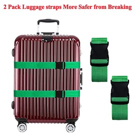 2 Pack Suitcase Belts, Adjustable Luggage Straps, Bright Colors Travel Packing Straps with Quick Release Buckle (Green)