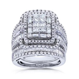 ASFKIPMF 925 Sterling Silver Shiny Cubic Zirconia Rings Fold Wear Bridal CZ Diamond Multi Row Ring 2pcs Rings Set 925 Sterling Silver Shiny Full CZ Crystal Diamond Wedding Rings for Women Size O
