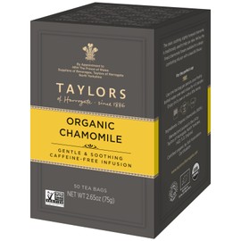 Taylors of Harrogate Organic Chamomile, Herbal Tea, Pillow Bags, 50 Count (Pack of 1), Mellow, Silky & Soft, Caffeine-Free, Enjoy Hot or Iced, 50 Teabags