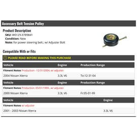 Accessory Belt Tension Pulley - Compatible with 2000-2004 Nissan Xterra 3.3L V6 (From 05/01/1999 Up to 12/31/2004)