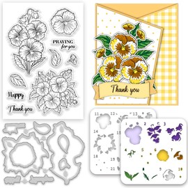 ACRNIGHEET Flower Clear Stamps and Dies for Card Making Layering Coloring Stencil Set Metal Cutting Die Pansy Floral Template for Album Paper Scrapbooking DIY Embossing Crafting Supplies