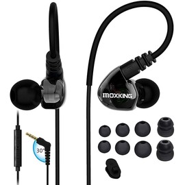 MOXKING Running Sports Earbud Headphones Wired Over Ear In Ear Headsets Noise Isolation Waterproof Earbuds Enhanced Bass Stereo Earphones with Microphone and Remote for Running Jogging Gym (Black)