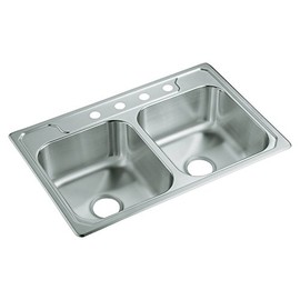 STERLING 14633-4-NA Middleton 33-inch by 22-inch Top-mount Double Equal Bowl Kitchen Sink, Stainless Steel