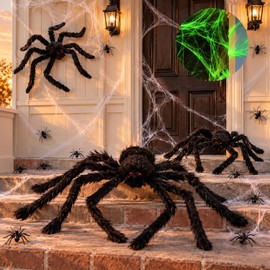 Araña Gigante Halloween Decoracion con Telaraña Elástica Luminosa 100g