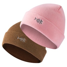 BASSDASH Winter Stretchy Knit Beanie Hats Soft Warm for Men Women Lightweight Stylish Unisex Cuffed Beanies, 2-pack: Brown, light Pink, One Size