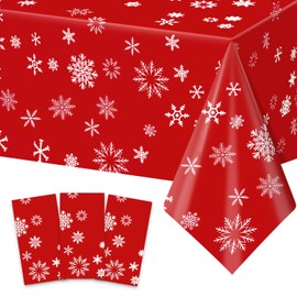 3 Pack Christmas Snowflake Plastic Party Tablecloth Decorations,Red and White Snowflake Xmas Disposable Table Cover for Winter Christmas Holiday Supplies,54x108 inch(red