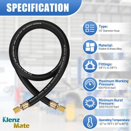 2025 Upgraded Evacuation Kit, 1/2" HVAC Vacuum Hose, 1/4" and 5/16" Valve Core Removal Tool, 3/8" to 3/8" Fittings High-Flow Refrigerant Hose, Faster HVAC Evacuation and Recovery, 6 Feet, Black
