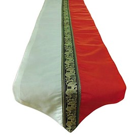 stickersquare Red and Cream Table Runner with Elephant Animal Motif for Party Banquet Christmas Festival Birthday Wedding Party Living Room Kitchen Tablecloth Made of Thai Silk (150)