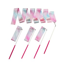 Lunpog Flashing Dance Ribbons 4 Pcs Gymnastic Ribbon 2M with Pink Wand for Kids Girls Adults Artistic Training