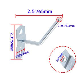 Rannb Pegboard Hooks 3/8" Square Hole Peg Hooks Heavy Duty Metal Steel Suitbale for 1.5" Spaced Pegboards Wall Hooks for Hanging Tools 2.5-inch Length -6pcs