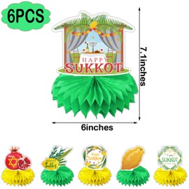 Sukkot Honeycomb Centerpiece Party Decoration - Sukkah Jewish Holiday Table Toppers - Happy Sukkot Party Honeycomb Desk Toppers Party Supplies - Set of 6